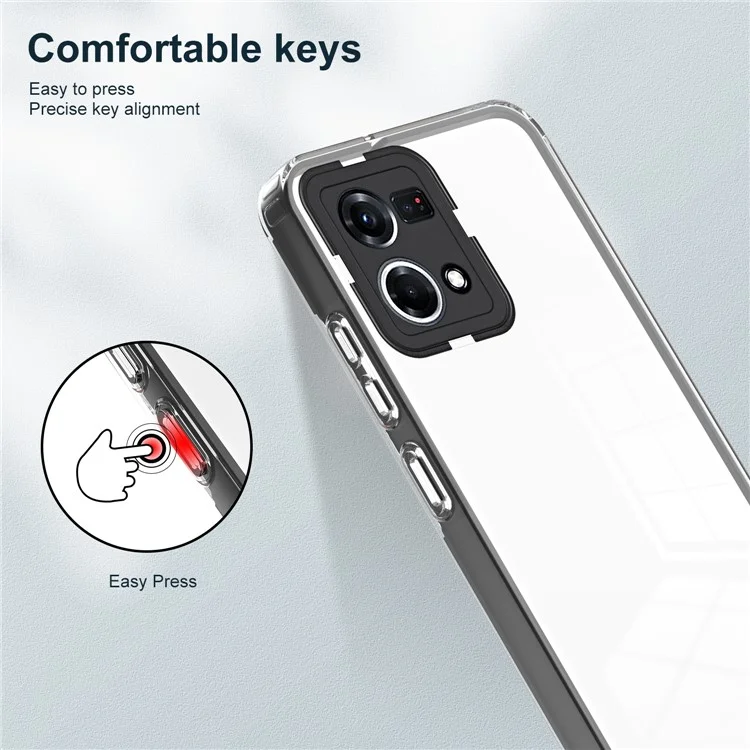 Для Oppo Reno7 4G / Reno8 4G / F21 Pro 4G TPU задняя панель + рамка PC + кольцо PC камеры Гибридный чехол 3 в 1 Чехол для прозрачной защиты - черный