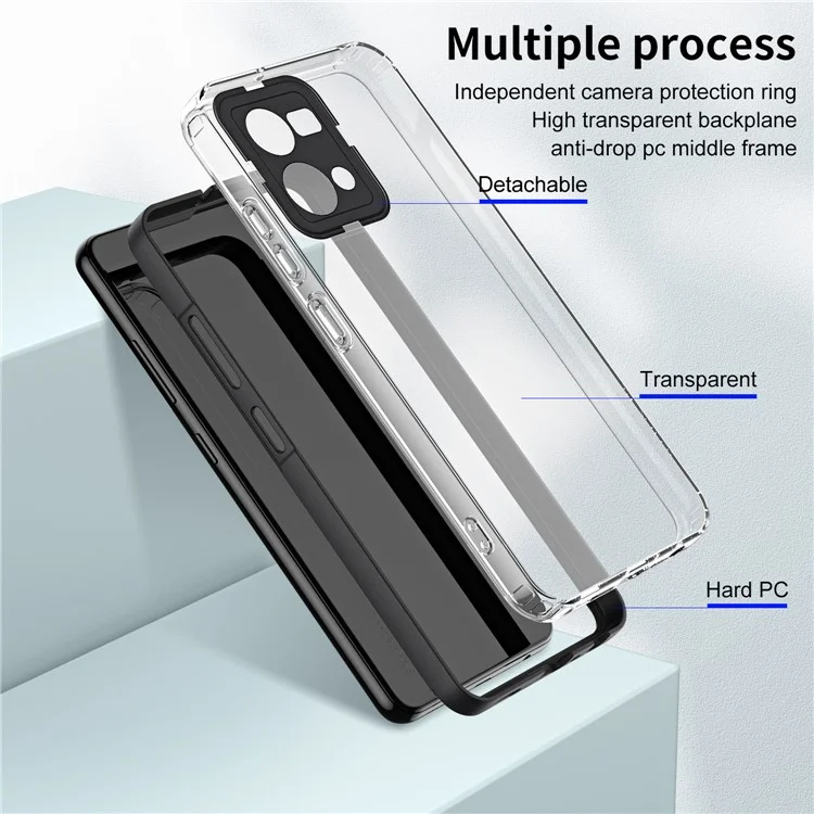 Для Oppo Reno7 4G / Reno8 4G / F21 Pro 4G TPU задняя панель + рамка PC + кольцо PC камеры Гибридный чехол 3 в 1 Чехол для прозрачной защиты - черный