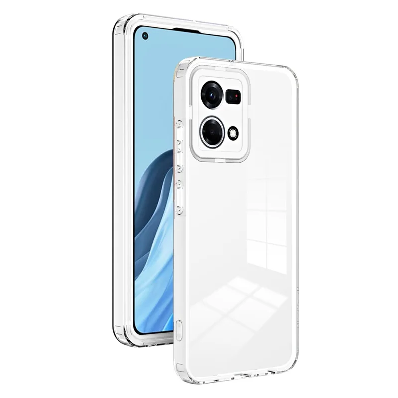 For Oppo Reno7 4G / Reno8 4G / F21 Pro 4G TPU Backplate + PC Frame + PC Camera Ring Hybrid Case 3-in-1 Clear Protection Cover - White