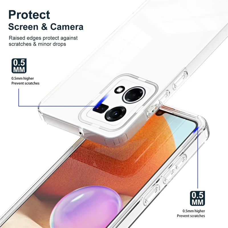 For Oppo Reno7 4G / Reno8 4G / F21 Pro 4G TPU Backplate + PC Frame + PC Camera Ring Hybrid Case 3-in-1 Clear Protection Cover - White