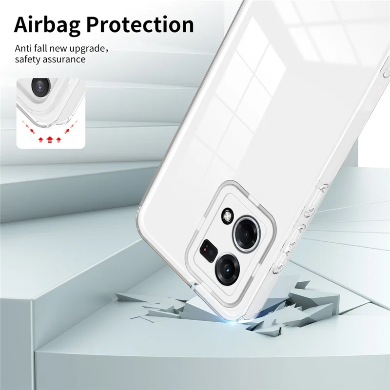 For Oppo Reno7 4G / Reno8 4G / F21 Pro 4G TPU Backplate + PC Frame + PC Camera Ring Hybrid Case 3-in-1 Clear Protection Cover - White