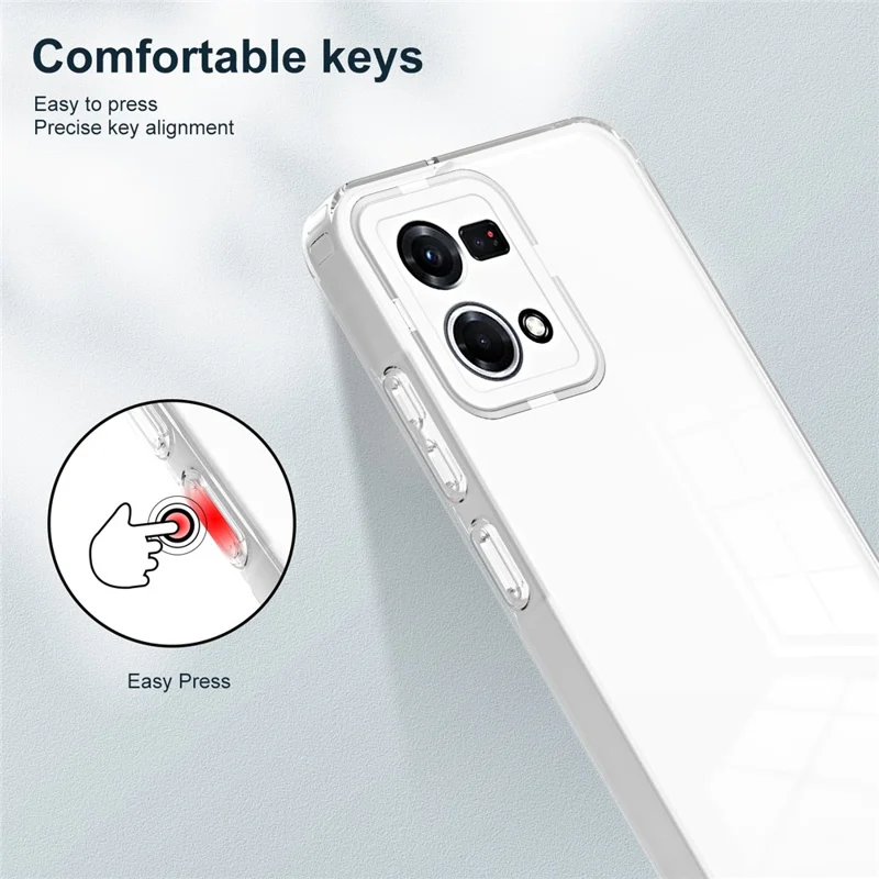 For Oppo Reno7 4G / Reno8 4G / F21 Pro 4G TPU Backplate + PC Frame + PC Camera Ring Hybrid Case 3-in-1 Clear Protection Cover - White