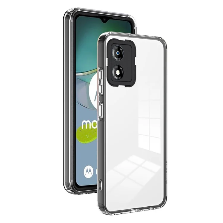 For Motorola Moto E13 4G 3-in-1 Transparent Phone Cover Camera Protection TPU + PC Drop-proof Case - Black