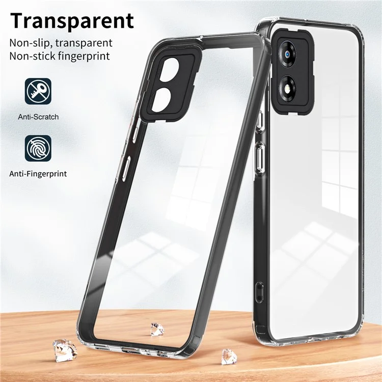 For Motorola Moto E13 4G 3-in-1 Transparent Phone Cover Camera Protection TPU + PC Drop-proof Case - Black