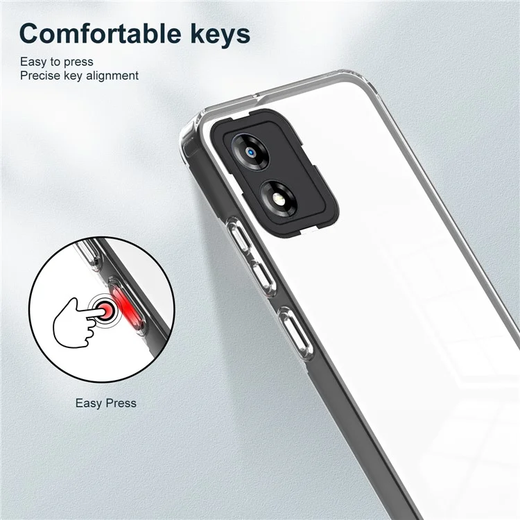 For Motorola Moto E13 4G 3-in-1 Transparent Phone Cover Camera Protection TPU + PC Drop-proof Case - Black