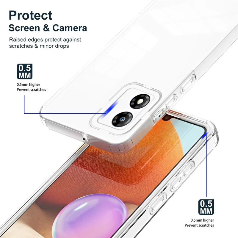 For Motorola Moto E13 4G 3-in-1 Transparent Phone Cover Camera Protection TPU + PC Drop-proof Case - White