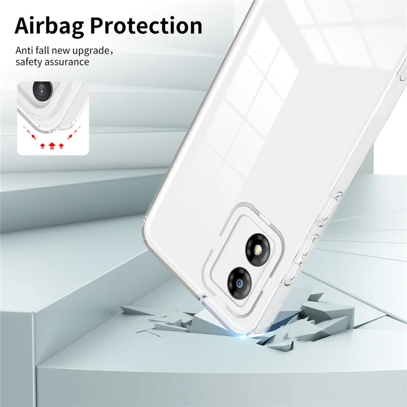 For Motorola Moto E13 4G 3-in-1 Transparent Phone Cover Camera Protection TPU + PC Drop-proof Case - White