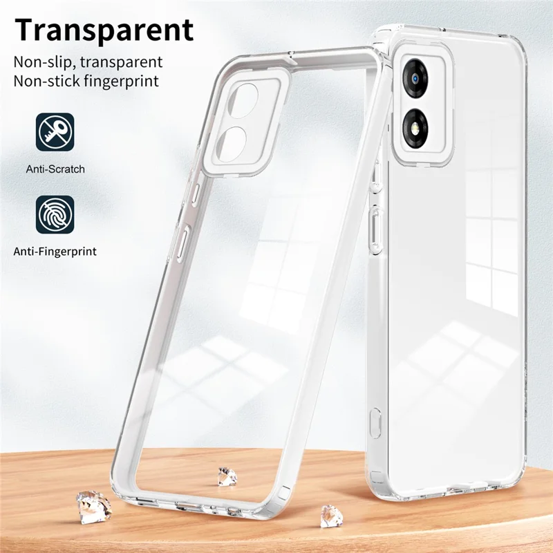For Motorola Moto E13 4G 3-in-1 Transparent Phone Cover Camera Protection TPU + PC Drop-proof Case - White