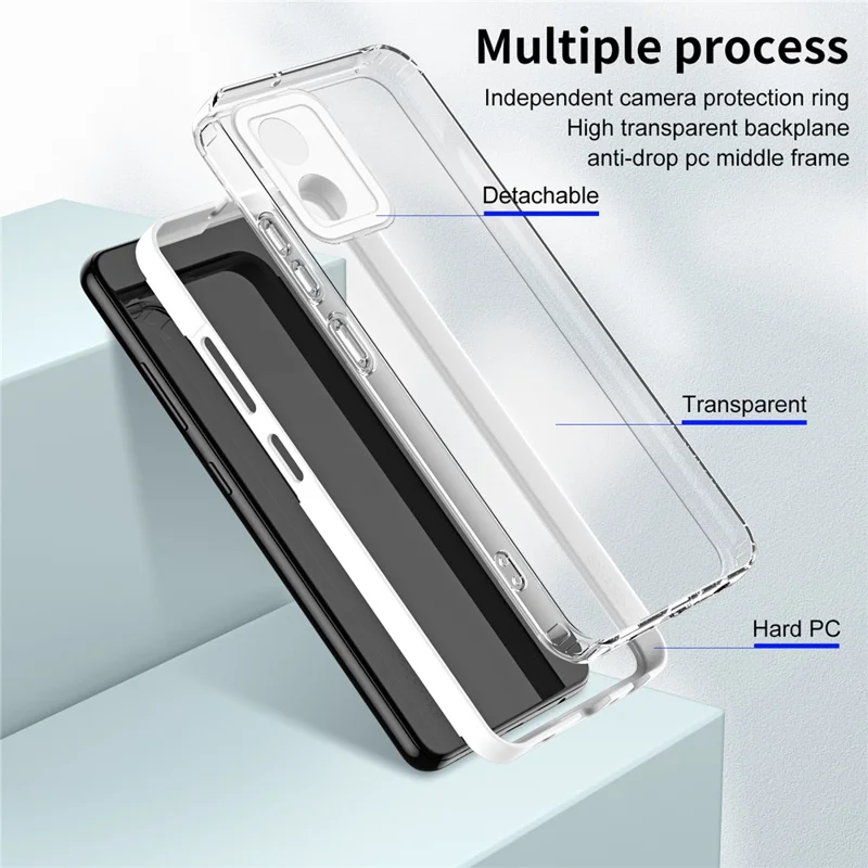 For Motorola Moto E13 4G 3-in-1 Transparent Phone Cover Camera Protection TPU + PC Drop-proof Case - White