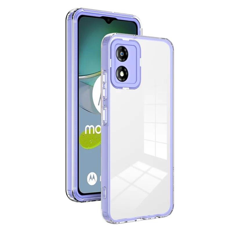 For Motorola Moto E13 4G 3-in-1 Transparent Phone Cover Camera Protection TPU + PC Drop-proof Case - Purple