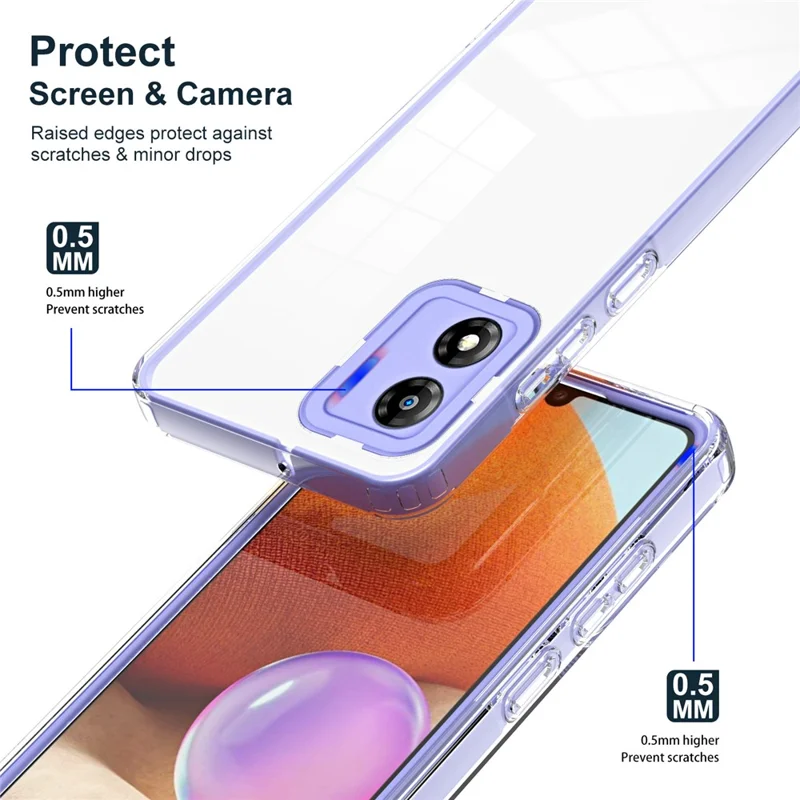 For Motorola Moto E13 4G 3-in-1 Transparent Phone Cover Camera Protection TPU + PC Drop-proof Case - Purple