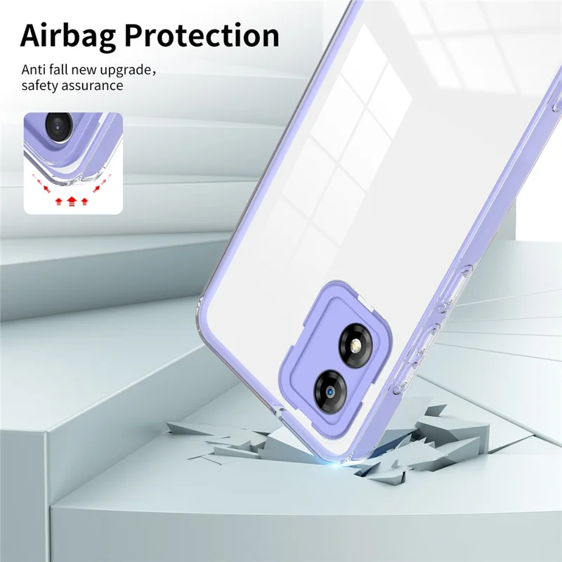 For Motorola Moto E13 4G 3-in-1 Transparent Phone Cover Camera Protection TPU + PC Drop-proof Case - Purple