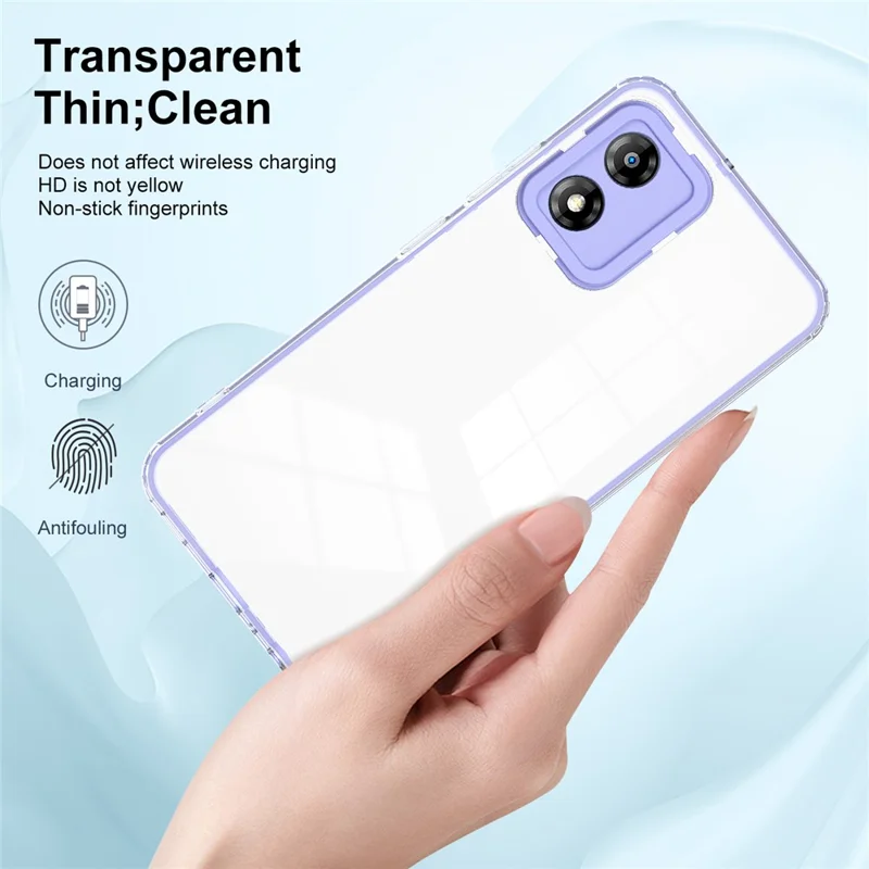 For Motorola Moto E13 4G 3-in-1 Transparent Phone Cover Camera Protection TPU + PC Drop-proof Case - Purple