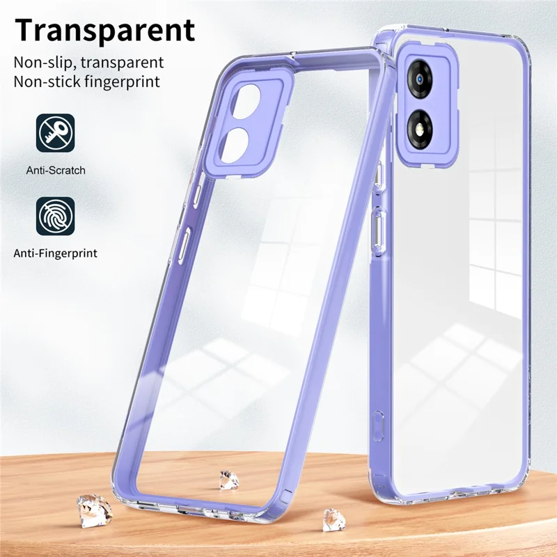 For Motorola Moto E13 4G 3-in-1 Transparent Phone Cover Camera Protection TPU + PC Drop-proof Case - Purple