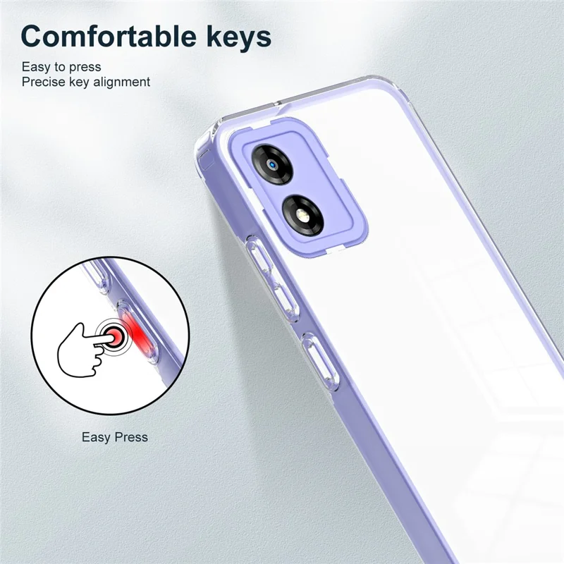 For Motorola Moto E13 4G 3-in-1 Transparent Phone Cover Camera Protection TPU + PC Drop-proof Case - Purple