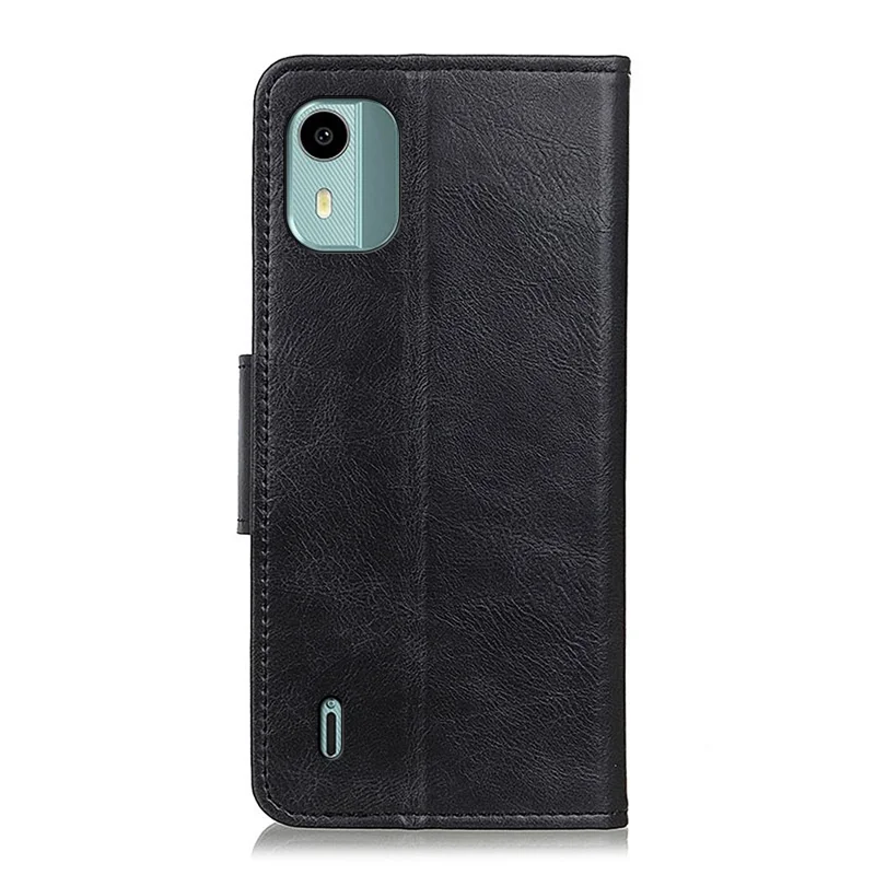 For Nokia C12 4G / C12 Plus / C12 Pro Cell Phone Wallet Case Crazy Horse Texture Leather Cover with Stand - Black