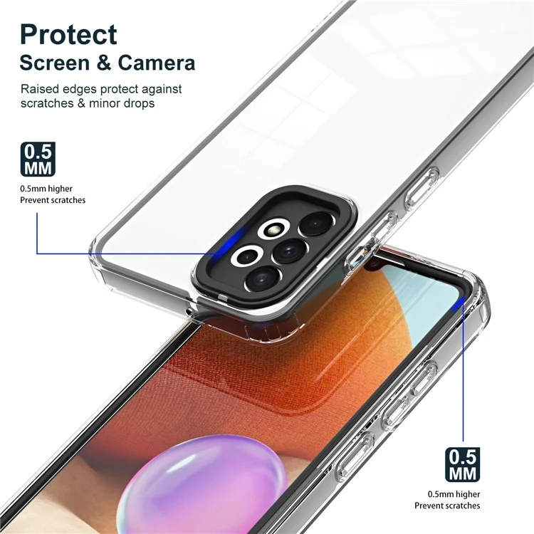 Для Samsung Galaxy A72 4G / 5G Чехол TPU PC Чехол для телефона 3-в-1 Прозрачный чехол для телефона с рамкой PC Camera - Черный