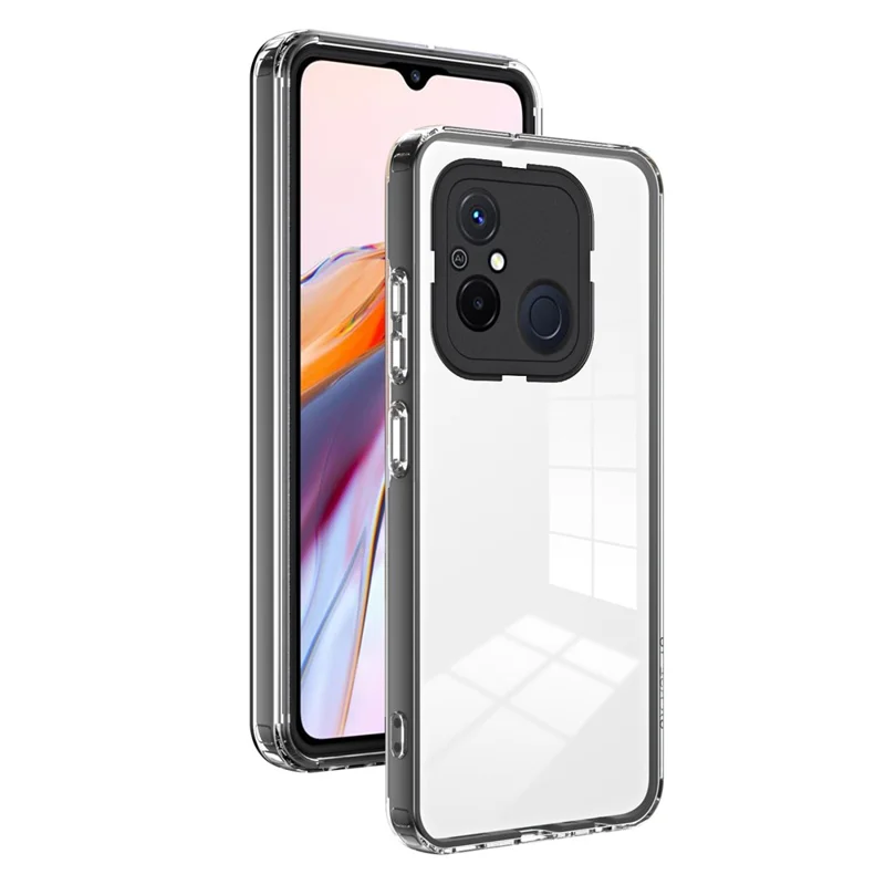 TPU PC Phone Case for Xiaomi Redmi 12C 4G Anti-Drop 3-in-1 Clear Cover with PC Camera Frame - Black
