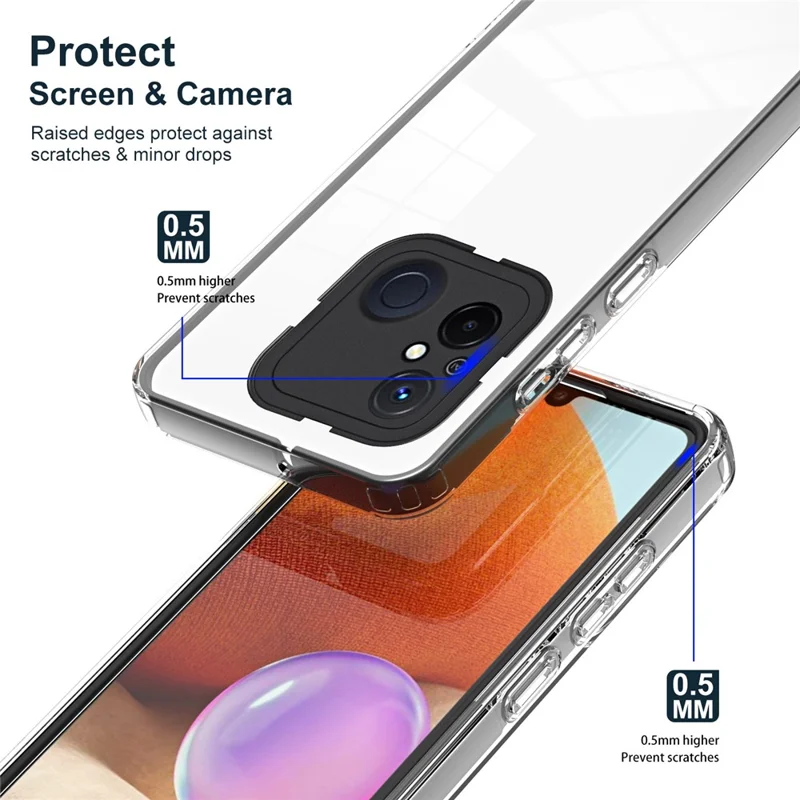 TPU PC Phone Case for Xiaomi Redmi 12C 4G Anti-Drop 3-in-1 Clear Cover with PC Camera Frame - Black