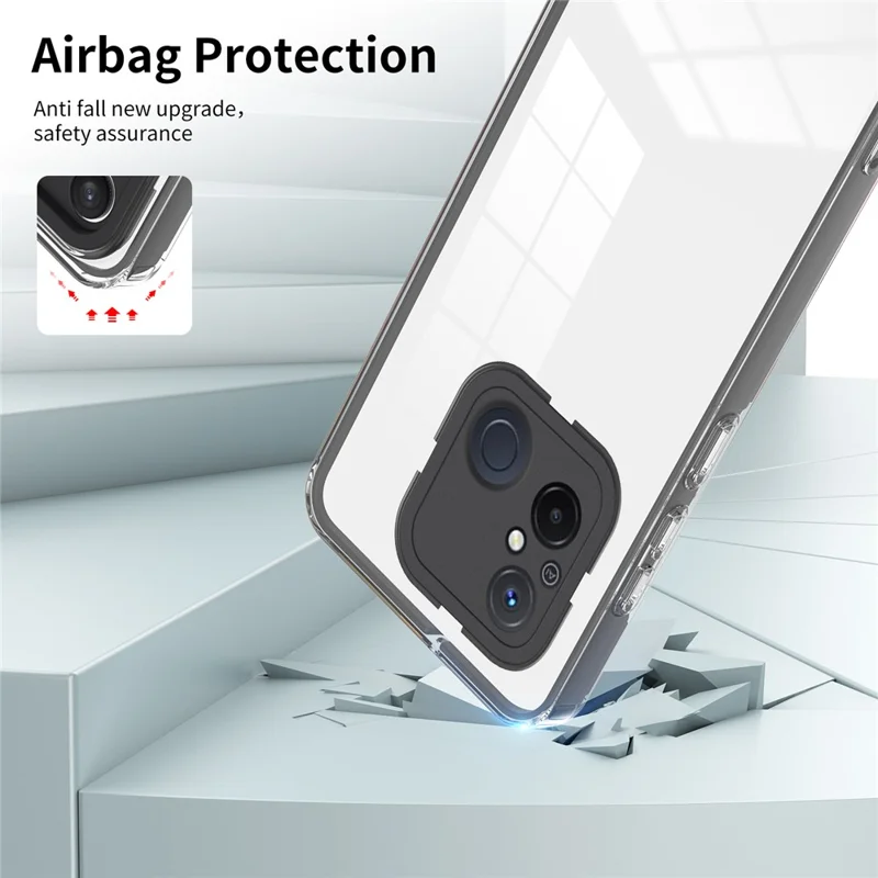 TPU PC Phone Case for Xiaomi Redmi 12C 4G Anti-Drop 3-in-1 Clear Cover with PC Camera Frame - Black