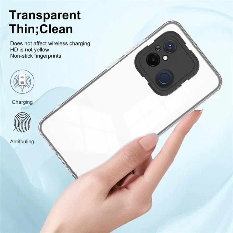 TPU PC Phone Case for Xiaomi Redmi 12C 4G Anti-Drop 3-in-1 Clear Cover with PC Camera Frame - Black