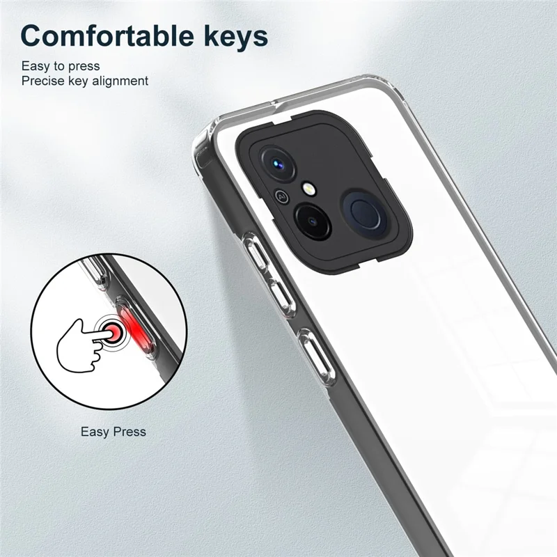 TPU PC Phone Case for Xiaomi Redmi 12C 4G Anti-Drop 3-in-1 Clear Cover with PC Camera Frame - Black