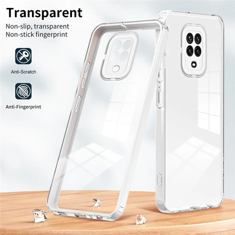 لـ هاتف شاومي ريدمي نوت 9S 4G / نوت 9 برو 4G غطاء حماية 3 في 1 من مادة TPU وPC مع إطار كاميرا من مادة PC - أبيض