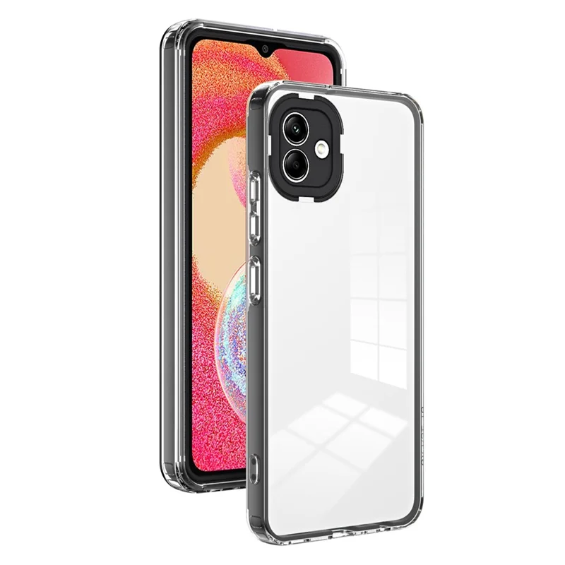 For Samsung Galaxy A04e 4G / F04 4G / M04 4G Shockproof Case 3-in-1 TPU PC Phone Cover with PC Camera Frame - Black