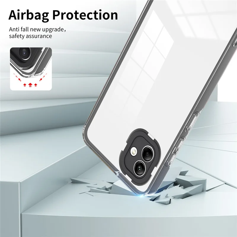 For Samsung Galaxy A04e 4G / F04 4G / M04 4G Shockproof Case 3-in-1 TPU PC Phone Cover with PC Camera Frame - Black