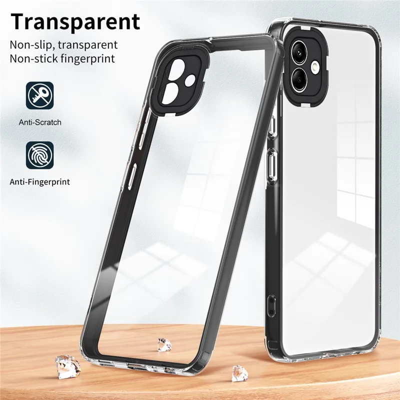 For Samsung Galaxy A04e 4G / F04 4G / M04 4G Shockproof Case 3-in-1 TPU PC Phone Cover with PC Camera Frame - Black