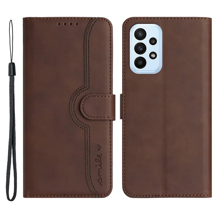 YX003 Per Samsung Galaxy A53 5G Custodia Wallet in pelle PU Imprinted Smile Pattern Phone Stand Case - Caffè