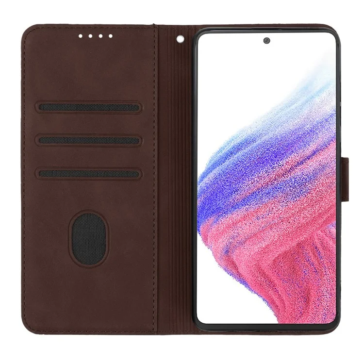 YX003 Per Samsung Galaxy A53 5G Custodia Wallet in pelle PU Imprinted Smile Pattern Phone Stand Case - Caffè