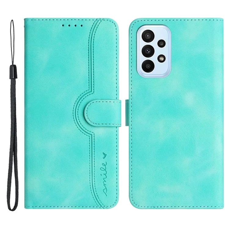 YX003 Per Samsung Galaxy A73 5G Custodia portafoglio in pelle PU con supporto per telefono Motivo a sorriso impresso Cover per telefono cellulare - Blu baby