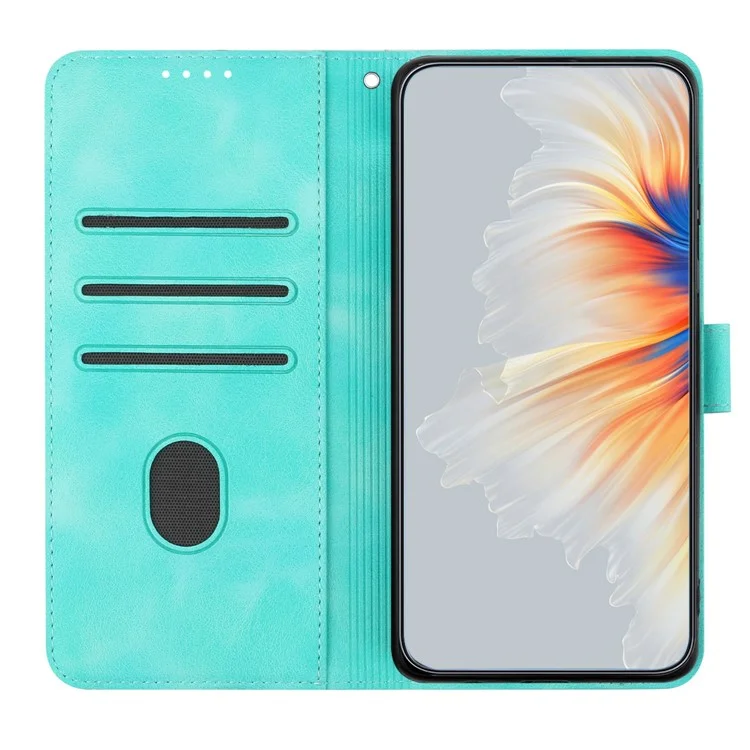 YX003 Per Samsung Galaxy A73 5G Custodia portafoglio in pelle PU con supporto per telefono Motivo a sorriso impresso Cover per telefono cellulare - Blu baby