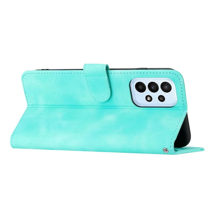 YX003 Per Samsung Galaxy A73 5G Custodia portafoglio in pelle PU con supporto per telefono Motivo a sorriso impresso Cover per telefono cellulare - Blu baby