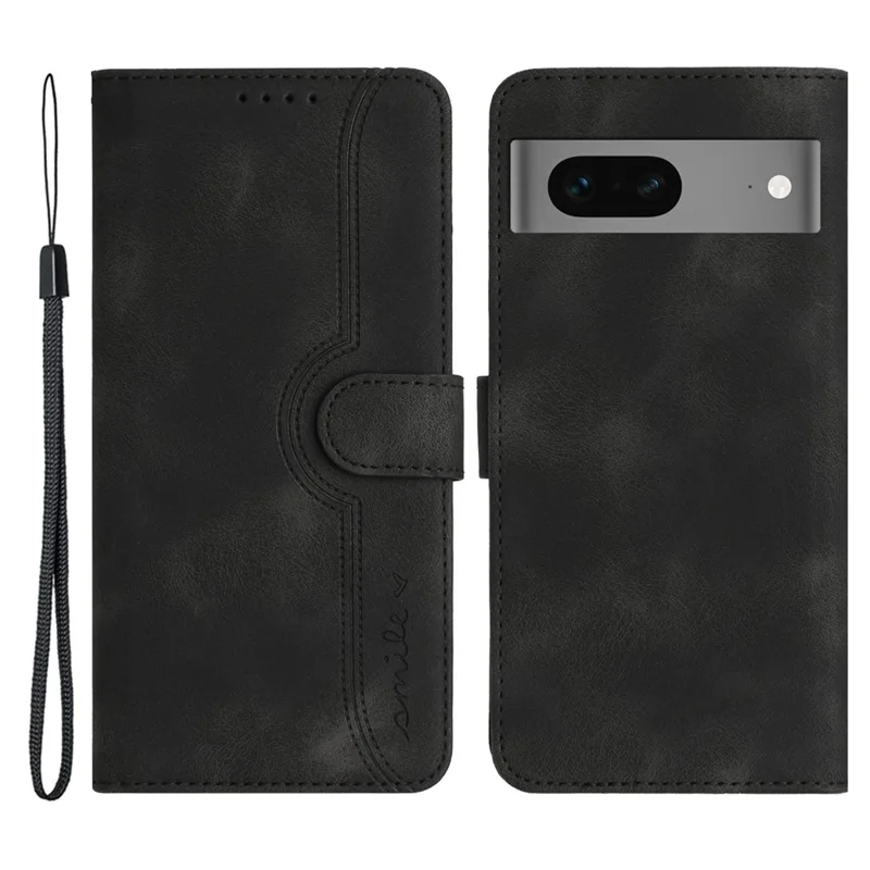 YX003 For Google Pixel 7 5G Smile Pattern Imprinted Leather Cover Phone Stand Case Wallet - Black
