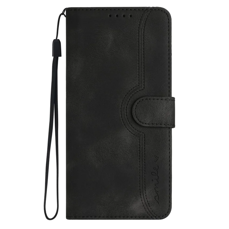 YX003 For iPhone 14 Pro Max Imprinted Smile Pattern Phone Case PU Leather Wallet Stand Cover - Black