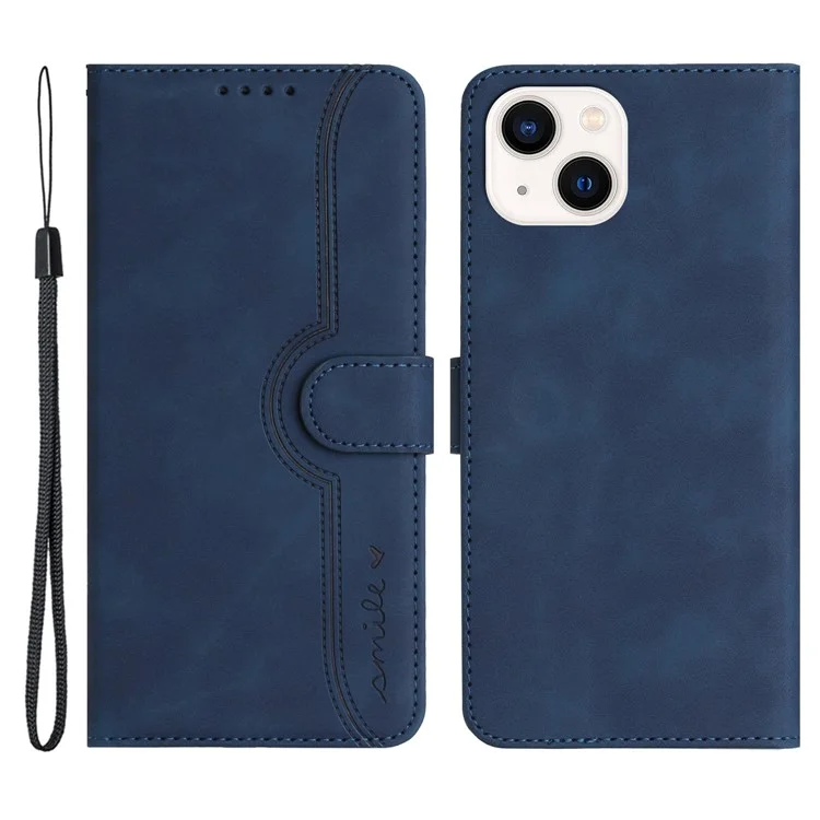 YX003 Wallet Phone Stand Case for iPhone 14 PU Leather Imprinted Pattern Cover - Sapphire