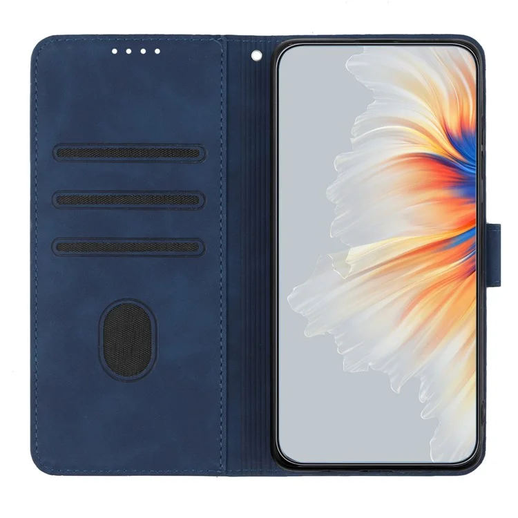 YX003 Wallet Phone Stand Case for iPhone 14 PU Leather Imprinted Pattern Cover - Sapphire