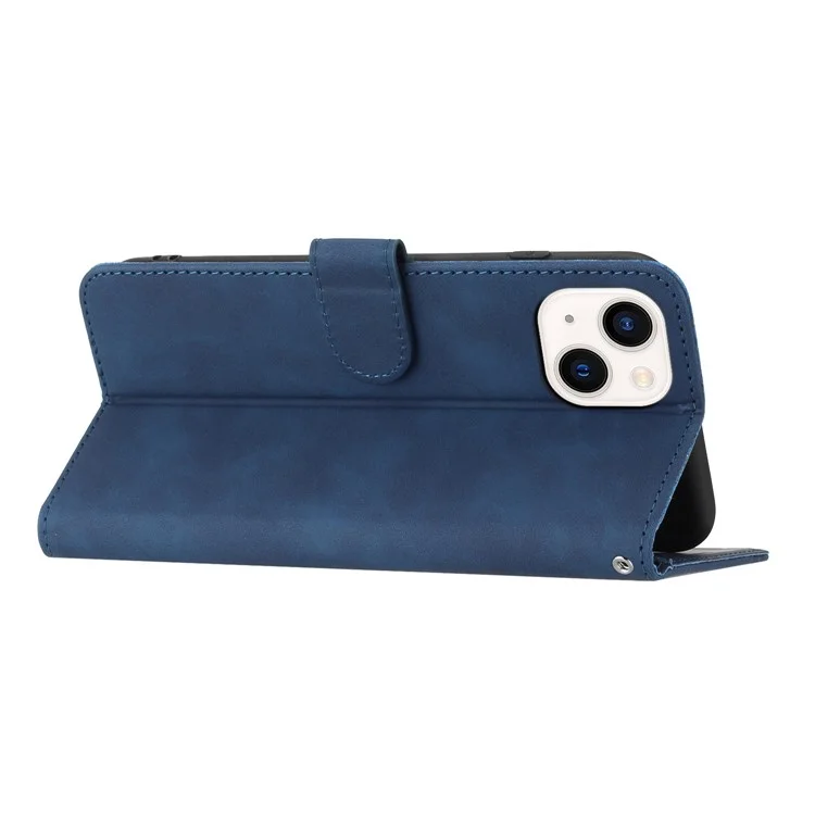 YX003 Wallet Phone Stand Case for iPhone 14 PU Leather Imprinted Pattern Cover - Sapphire