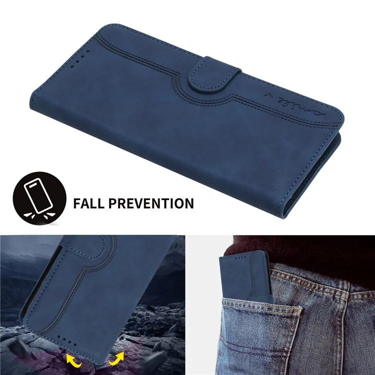 YX003 Wallet Phone Stand Case for iPhone 14 PU Leather Imprinted Pattern Cover - Sapphire