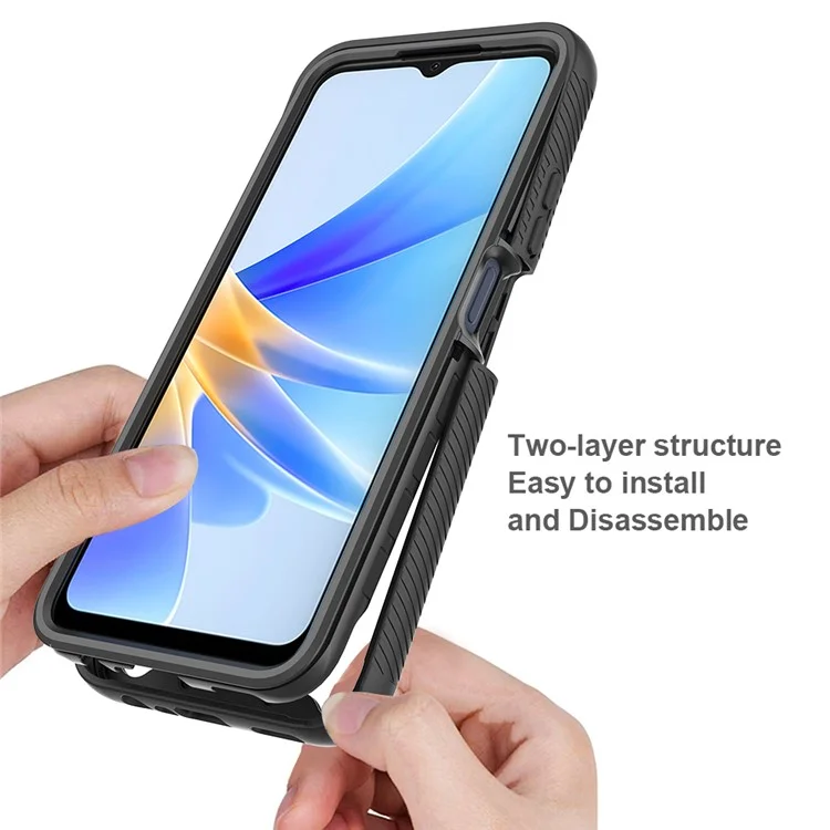 Per Oppo A17 4G Custodia per telefono antiurto PC+TPU Custodia trasparente per telefono con pellicola protettiva per schermo in PET - Nero