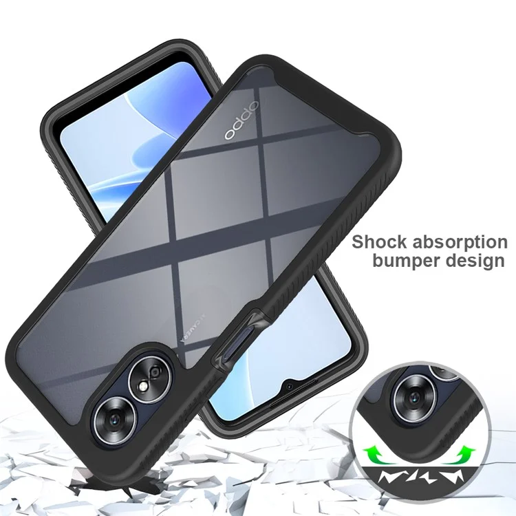 Per Oppo A17 4G Custodia per telefono antiurto PC+TPU Custodia trasparente per telefono con pellicola protettiva per schermo in PET - Nero