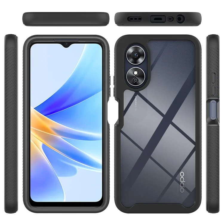 Per Oppo A17 4G Custodia per telefono antiurto PC+TPU Custodia trasparente per telefono con pellicola protettiva per schermo in PET - Nero