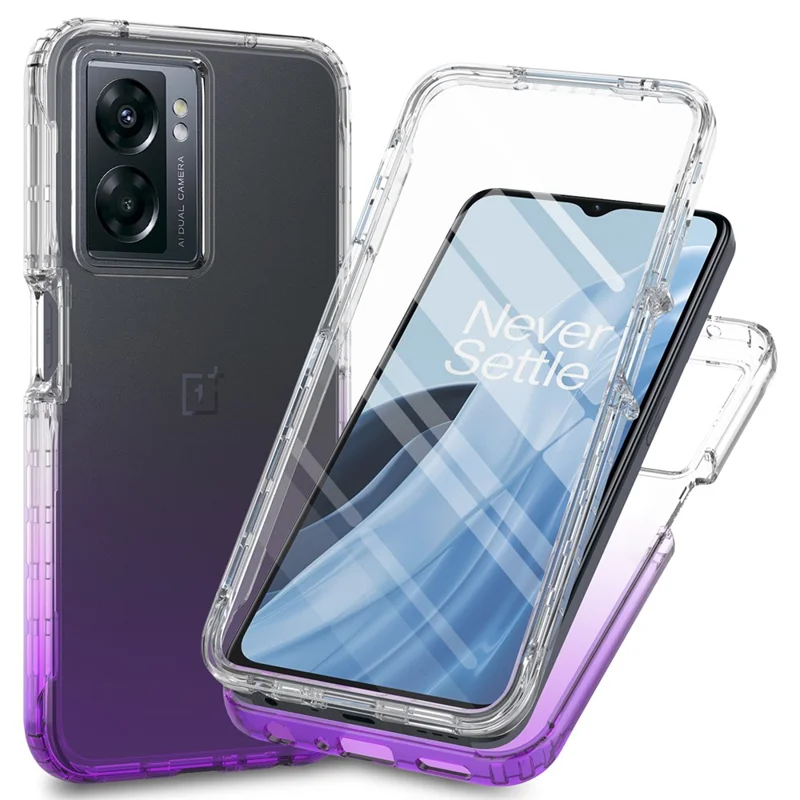 Градиентный чехол для телефона для OnePlus Nord N300 5G / Oppo A57 4G / A57 (2022) 5G / A77 4G / 5G, защитная крышка из ПК + ТПУ с пленкой ПЭТ - фиолетовый