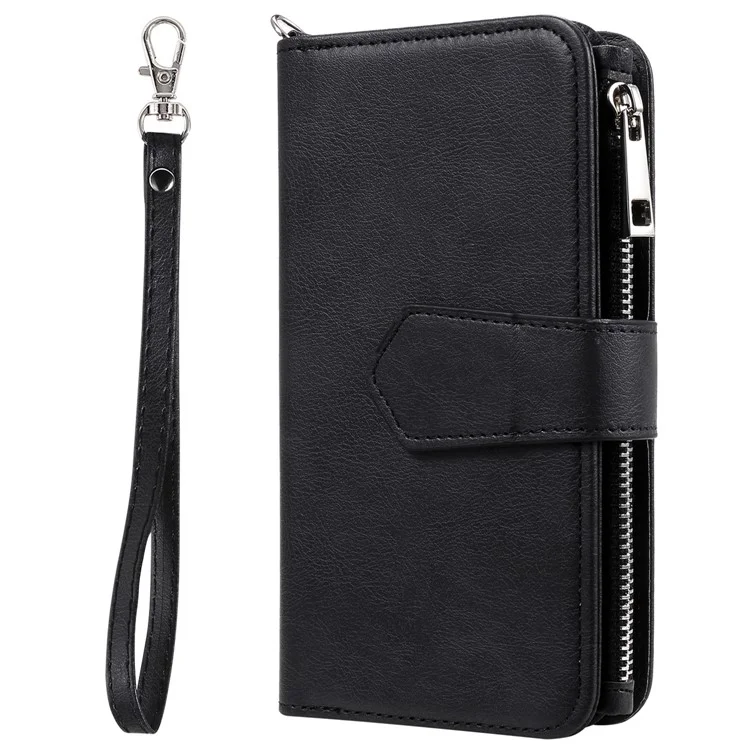 KT Multi-functional Series-4 Leather Phone Case para Samsung Galaxy S23+, Carteira com Suporte Zíper Destacável Capa Magnética - Preto