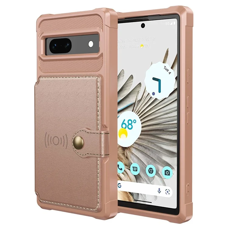 ZM03 For Google Pixel 7a Case PU Leather Coated TPU Card Holder Wallet Phone Cover - Pink