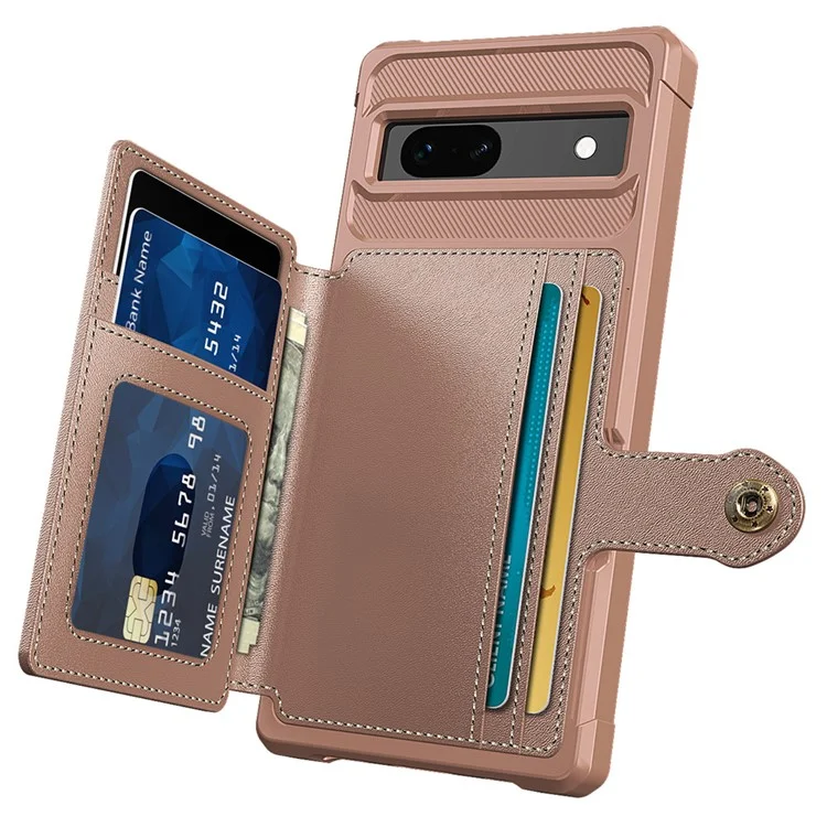 ZM03 For Google Pixel 7a Case PU Leather Coated TPU Card Holder Wallet Phone Cover - Pink