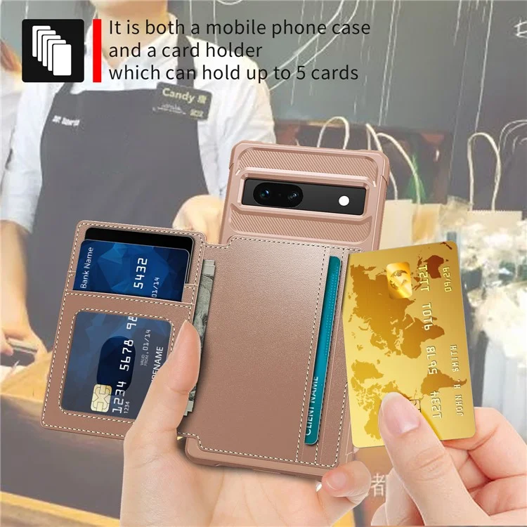 ZM03 For Google Pixel 7a Case PU Leather Coated TPU Card Holder Wallet Phone Cover - Pink