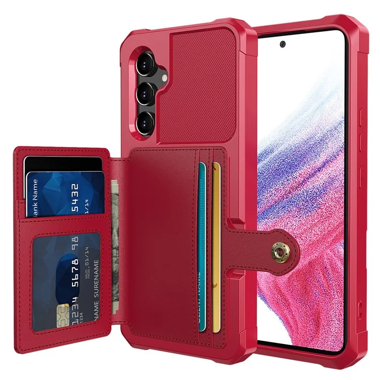 ZM03 Für Samsung Galaxy A34 5G Kickstand Case PU Leder beschichtetes TPU-Handyhülle mit Kartenfach - Rot